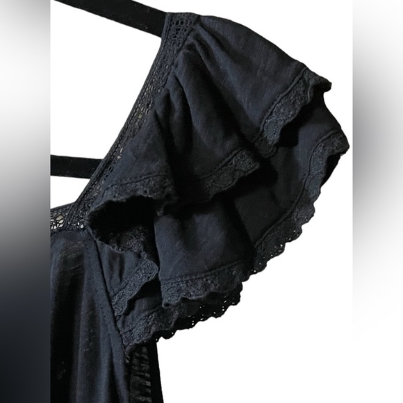 Loft Black Smocked Ruffle Lace Sleeved Blouse Women’s Size Small Bohemian Top - Picture 5 of 16